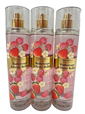 Bath & Body Works LOT 3 Buttercups & Berry Bellini Fine Fragrance Mist Spray 8