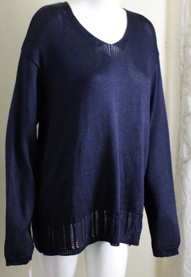 NWT DKNY Sz L Navy Blue Knitted in USA Rayon Long vtg 90s Tunic