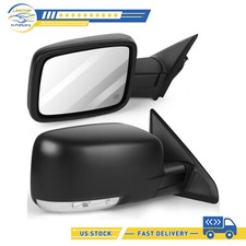 Pair Black Power Heated Mirror Puddle Light Manual Fold For 09-17 Dodge Ram 1500