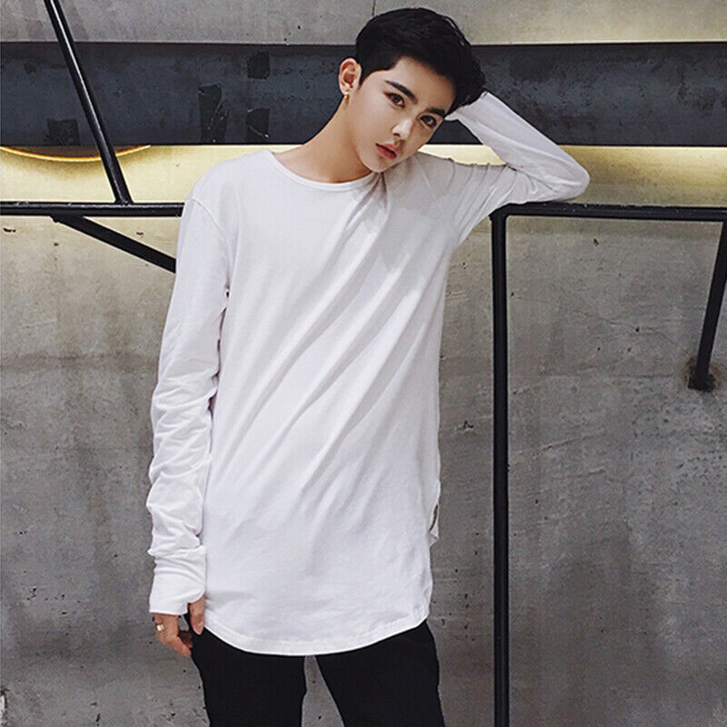 Intuition Peep Tak for din hjælp Mens Longline T-shirt Long Sleeve Baggy Curved Hem Top Tee Basic Casual T- shirts | eBay