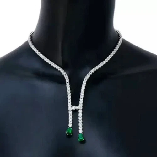 VETEMENTS Collana tennis 25 ct pera simulata verde smeraldo diamante argento sterling 925