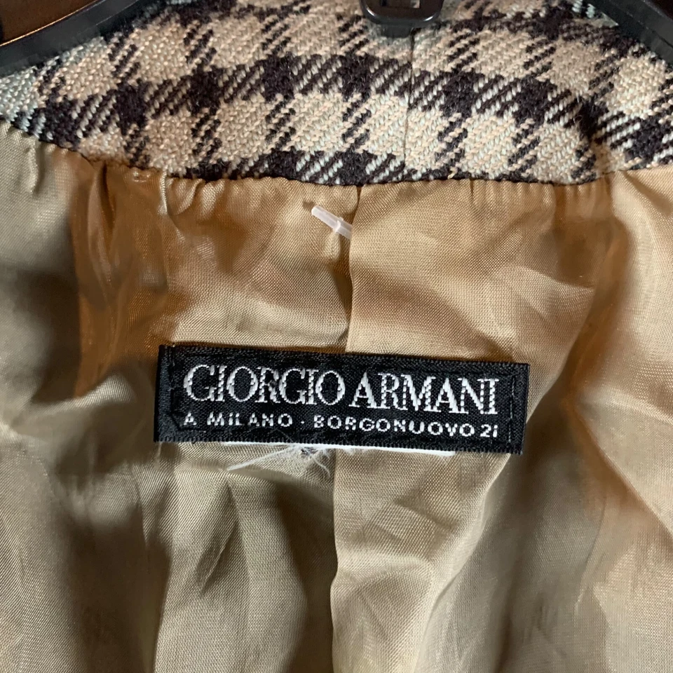 Chaqueta Blazer Abrigo Largo Giorgio Armani Para Mujer Un Botón Frontal Negro Tostado Cuadros Foto 2 de 4