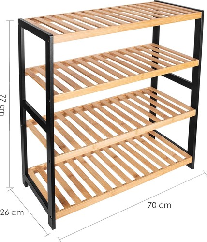 4 TIER BAMBOO SHOE RACK ORGANISER STAND STORAGE SHELF UNIT natural grey white - Picture 24 of 45