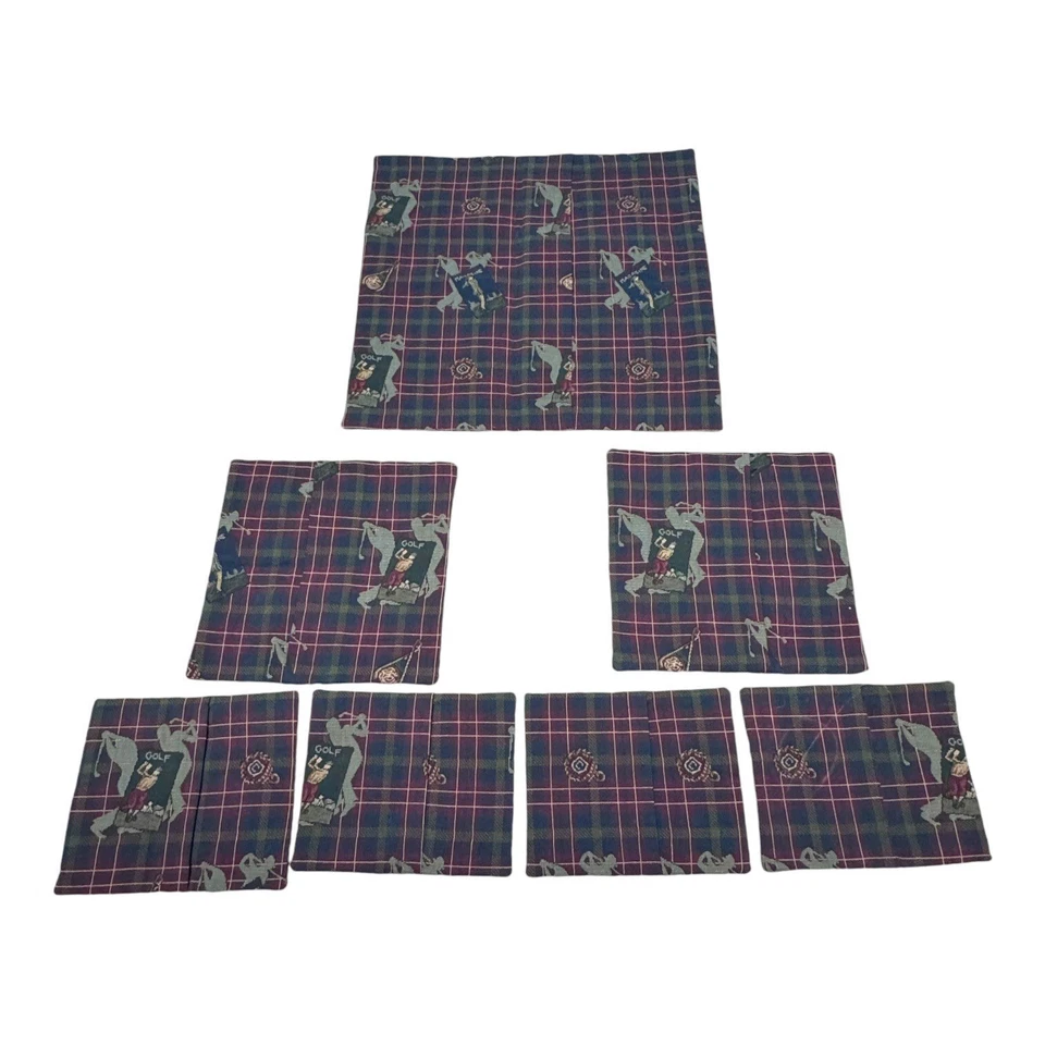 Lote de 7 fundas de almohada tejidas a cuadros temáticas de golf vintage de tela de alta calidad Foto 2 de 4