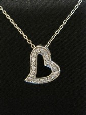 925 Sterling Silver Cubic Zirconia Heart Necklace 18" Long  1.98 Grams