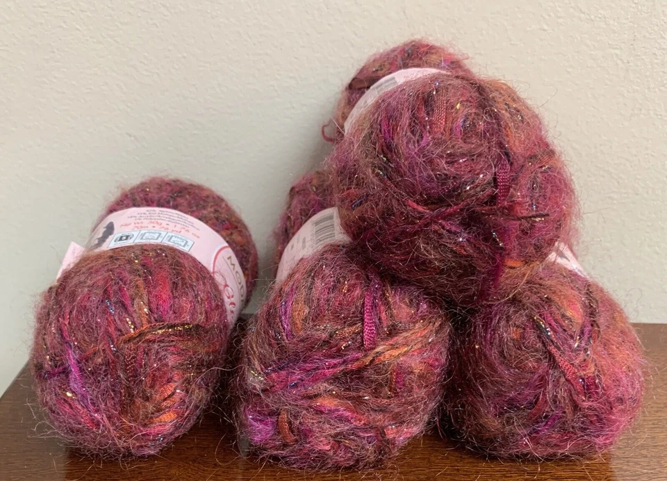 Lot of 4 - Moda Dea Yarn Gleam Nylon Kid Mohair Acrylic Polyester 1.76 Rubelite - Image 4 of 4