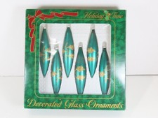 Blown Glass Icicle Teardrop Green Gold Glitter Christmas Ornaments 4" Lot D1048