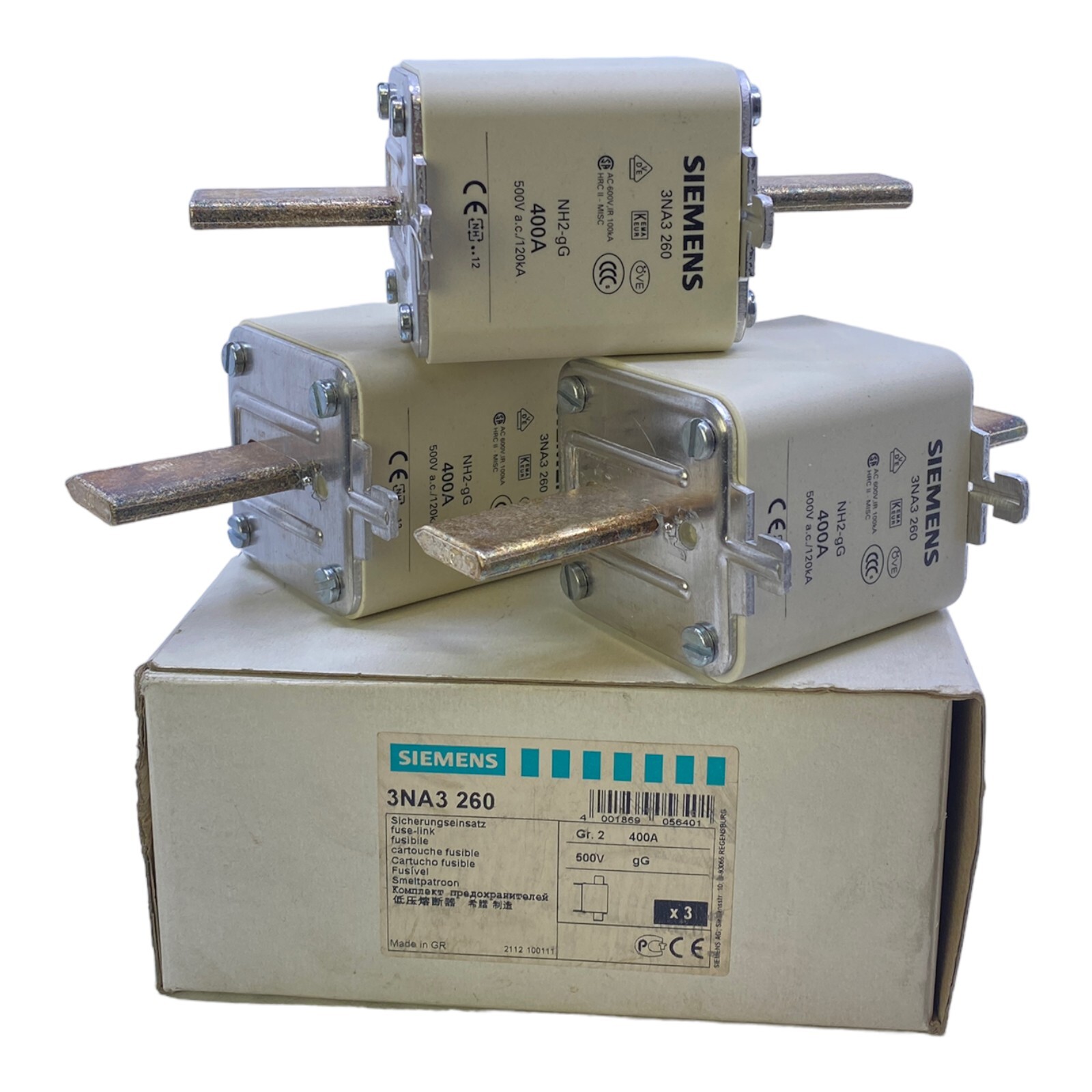Siemens 3NA3260 NH-Fusible 500V AC 400A VE: 3Pcs