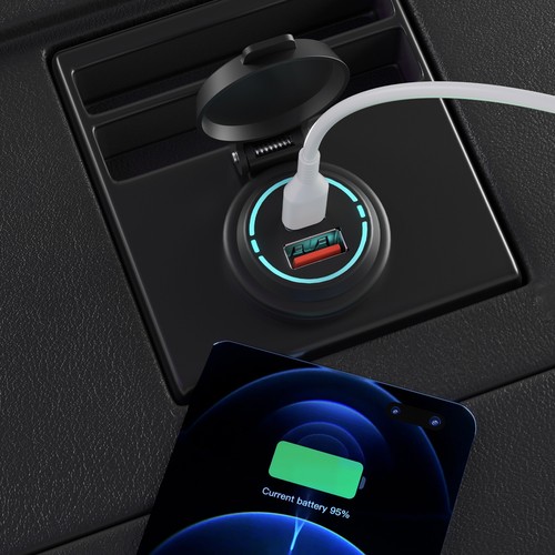 Dual USB Port Car Charger Socket Fast Charging Type-C USB For Cell Phone W/Wire - Picture 16 of 24