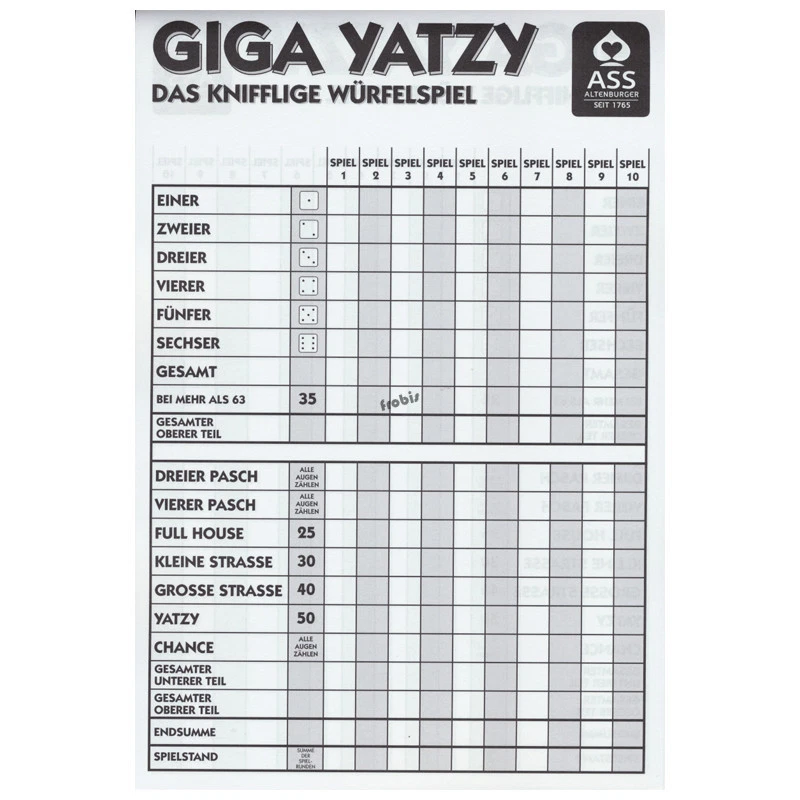 1 Giga Yatzy Würfelblock 160 Blatt DIN A5, Knobelblock, Schreibblock von Frobis - Bild 3 von 4
