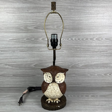 Vtg Large Brown Owl Lamp Big Eyes Tall 20.5  H Table Decor No Shade Works