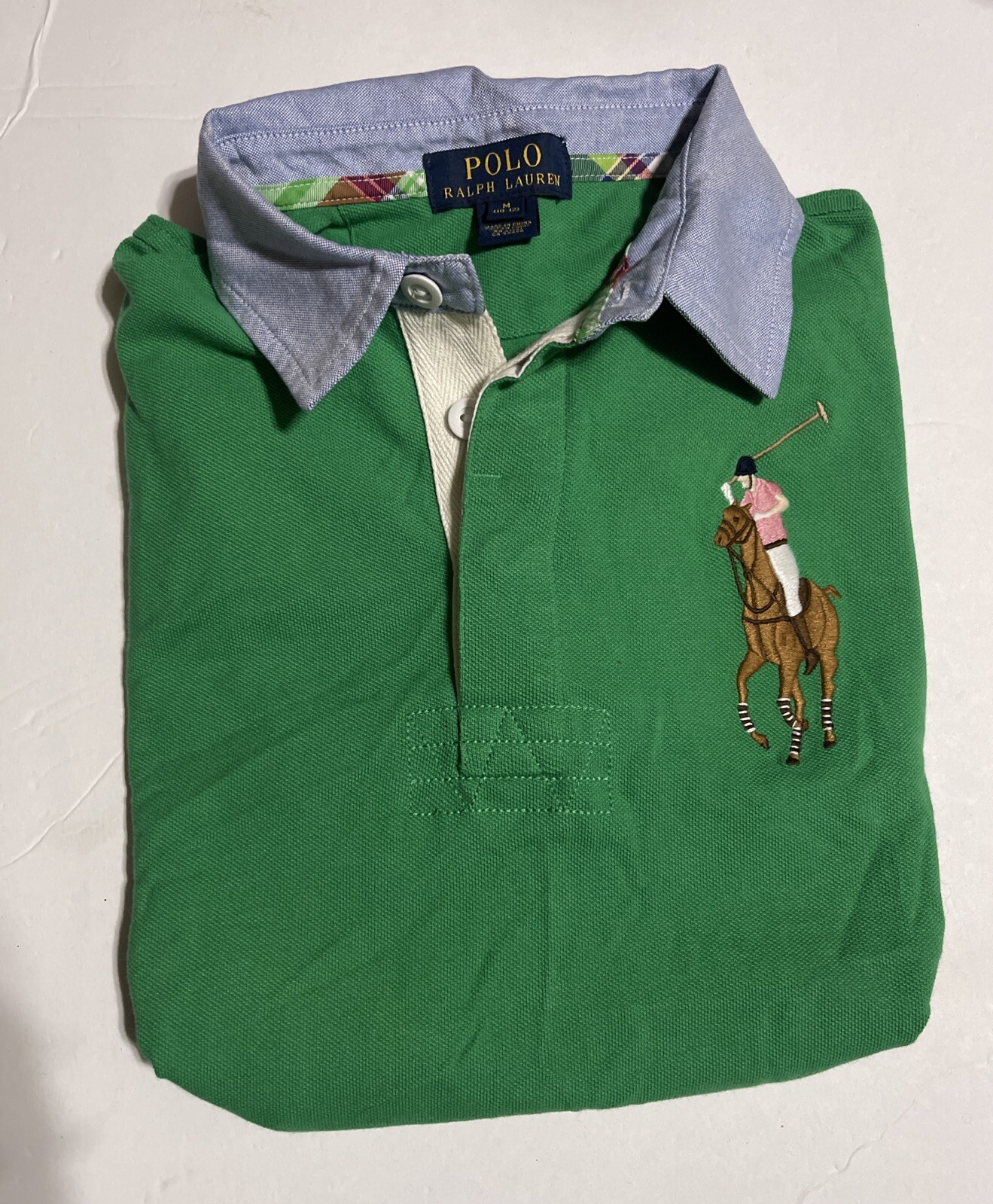 Polo Ralph Lauren camicia Big Pony ragazzi bambini taglia M polo verde #3 sul retro ottime condizioni