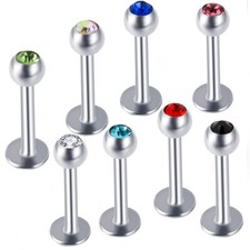 3X Crystal Ball Steel Labret Ring Monroe Lip 8mm Bar Flat Back Ear Stud Piercing