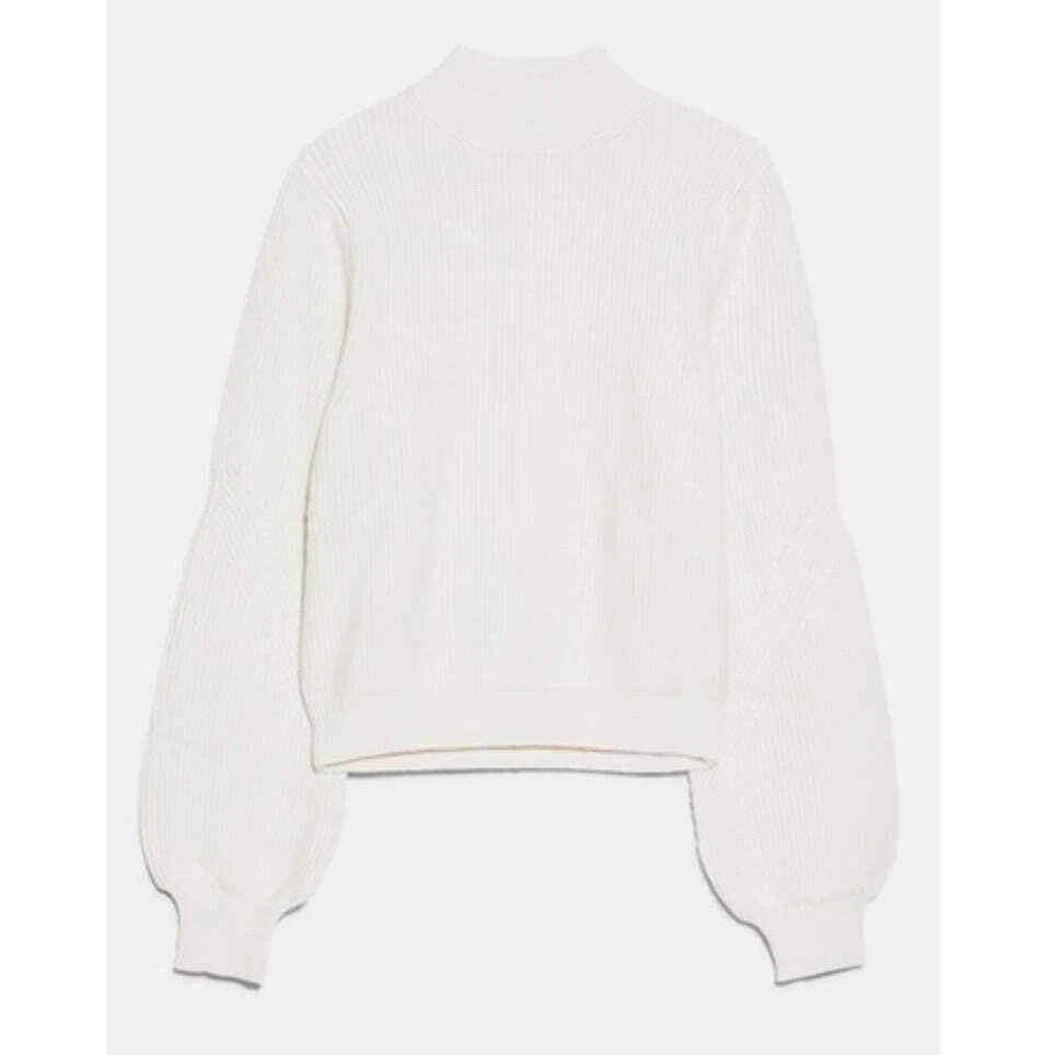 ZARA Mock Neck Ribbed Knit Long Balloon Sleeve Sweater, Medium, Cream