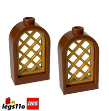 LEGO 30044 + 30046 - 2x NEW Window 1x2x2.7 Curved Arch Top & Lattice Pane Insert