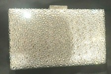 New Light Silver With Clear Crystal Evening Clutch Bag - Fits Iphone