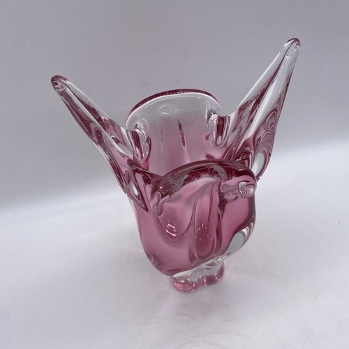 Vintage 70s Chribska Glassworks Czech Glass Pink Vase By Josef Hospodka - Picture 7 of 7