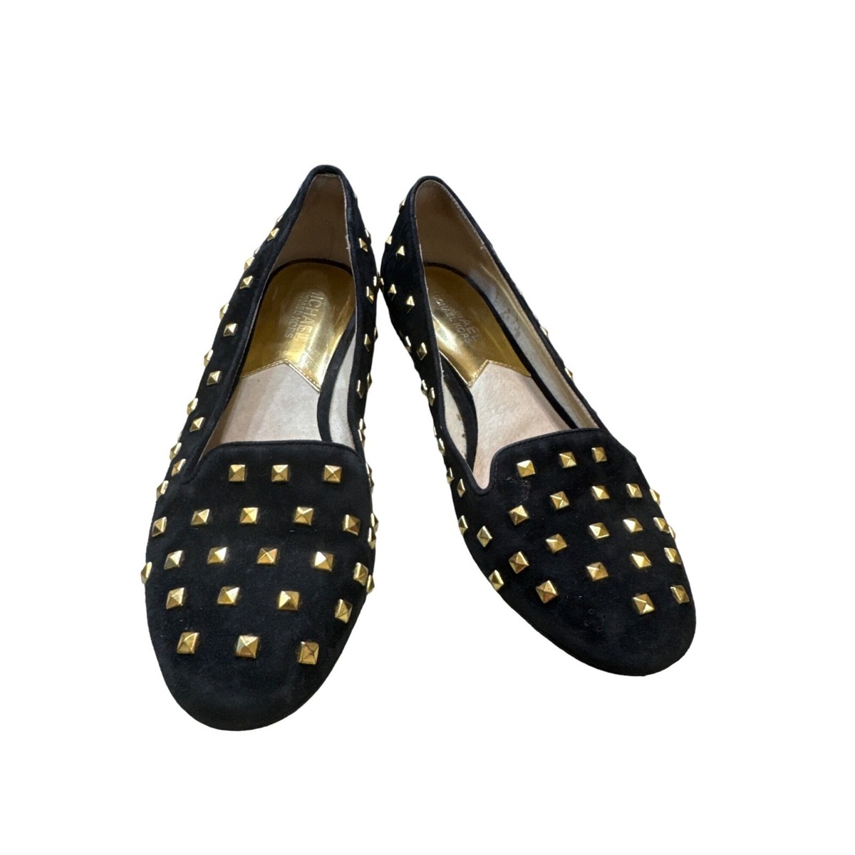 Michael Kors women’s black gold studded leather shoes flats size  AUTHENTIC