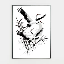 Crane Wall Art Printable Minimalist Asian Bird Decor