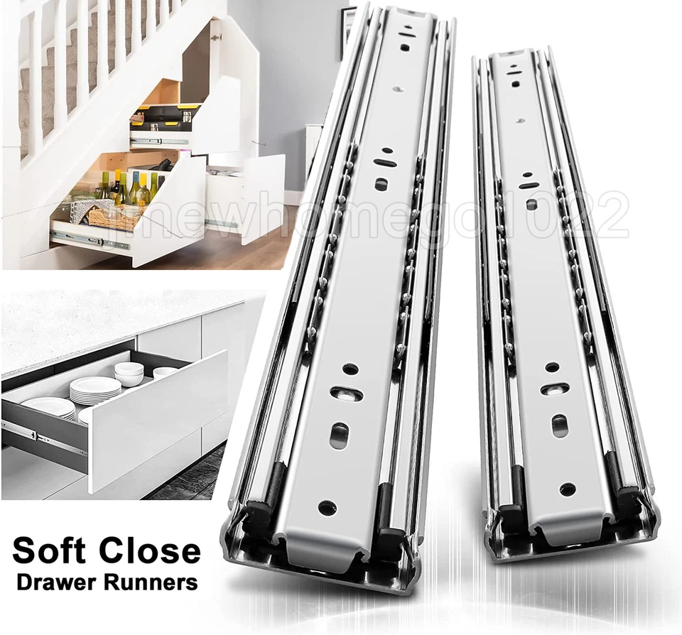 Soft Close Drawer Runners 250-600mm Ball Bearing Heavy Duty Cabinet Draw Slides - Image 3 of 4