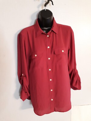 Loft button down blouse Red/pink Small | eBay