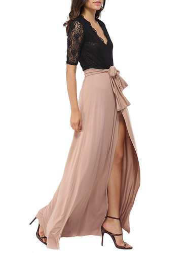 elegante abito cerimonia da donna vestito lungo damigella scollo a V festa  party | eBay