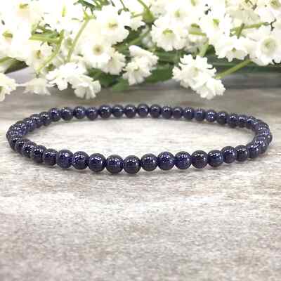 2025HOT 4mm Dark Blue Goldstone Bracelet Tiny Jewelry Unisex Reiki Healing Gift