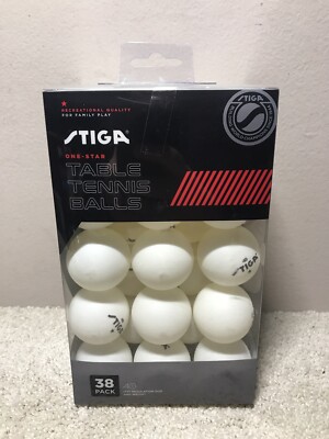Stiga Ping Pong Table Tennis Balls White 1-Star 40mm Recreational Use - 38 Pack