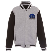 Dodge Mopar Two Tone Reversible Fleece Jacket Front Embroidered Logos Gray Blk