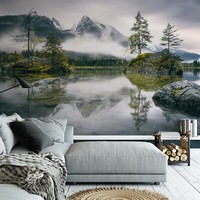 Wohnzimmer Wandmural Tapete 151X102 Zoll Premium Nebeliger Morgensee Dekor