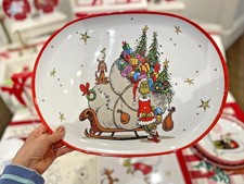 Pottery Barn GRINCH PLATTER Holiday Tray party Dr Seuss Christmas Disney plate b
