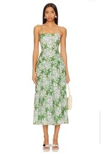 Minkpink Revolve Floral Margaux Maxi Dress Green White Size Medium Resortwear M.
