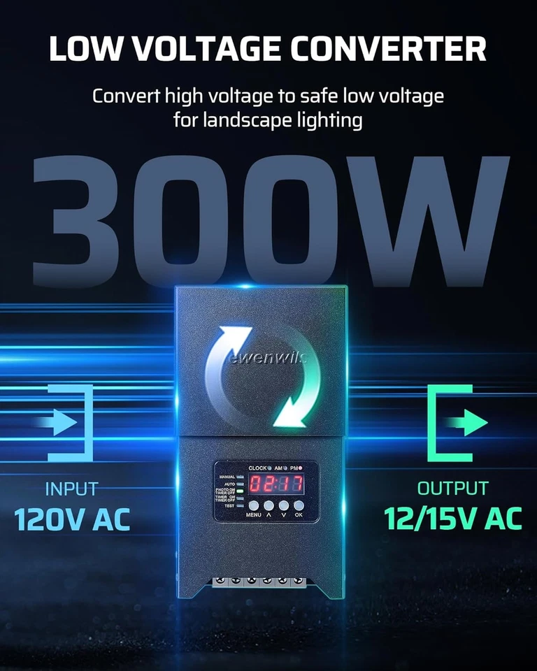 DEWENWILS 300W Low Voltage Landscape Transformer, 120V to 12V/15VAC...  - Image 3 of 4