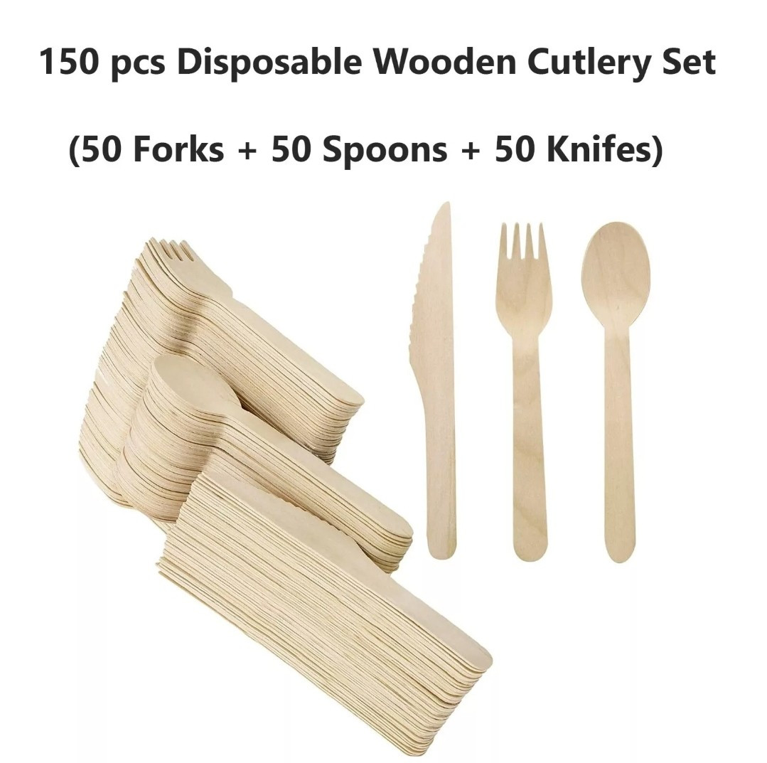 wooden cutlery Disposable  biodegradable Knives forks spoons Camping BBQ Party