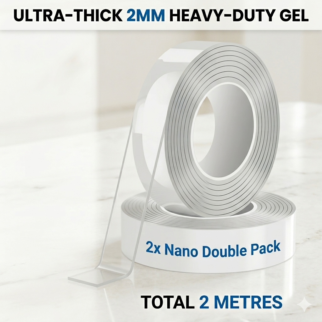 2x Nano Double Sided Tape Heavy Duty Clear Sticky Mounting Gel Grip 2m total