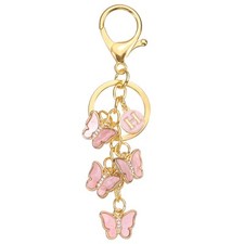 Butterfly Initial Letter Keychain, Alphabet H Metal Pink Keyring Charm for Bag