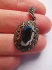 Vintage Sterling Silver Hematite And Marcasite Pendant R3N