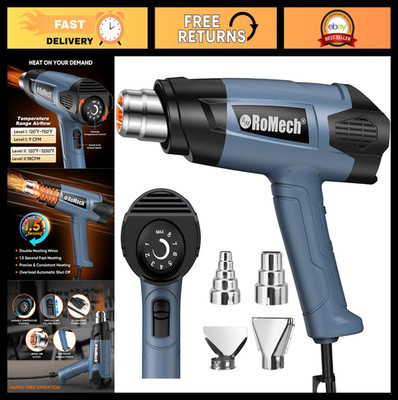 1500W Heavy Duty Heat Gun with Variable Temp Control, 2 Air Flow & 4 Nozzles for