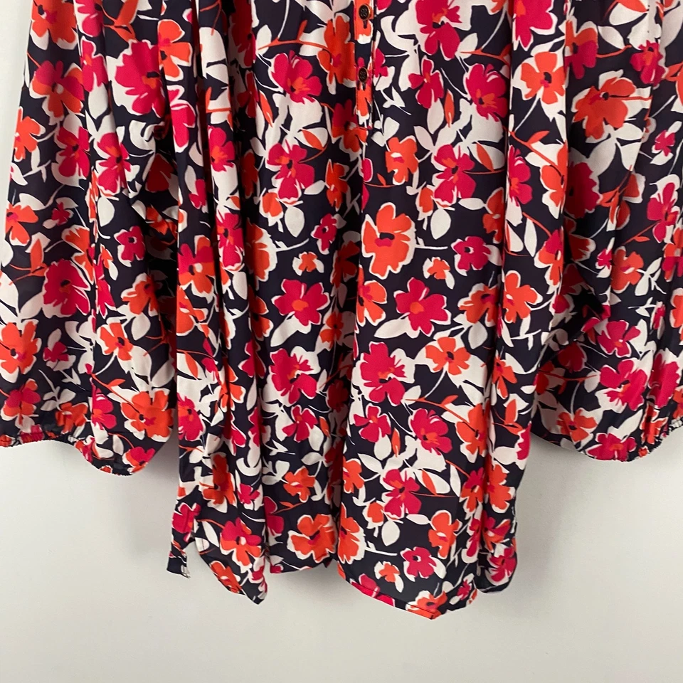 Liz & Me цветочный крестьянин блузка размер 5 X Georgette поповер темно-синий мульти раздельный вырез - Изображение 3 из 4