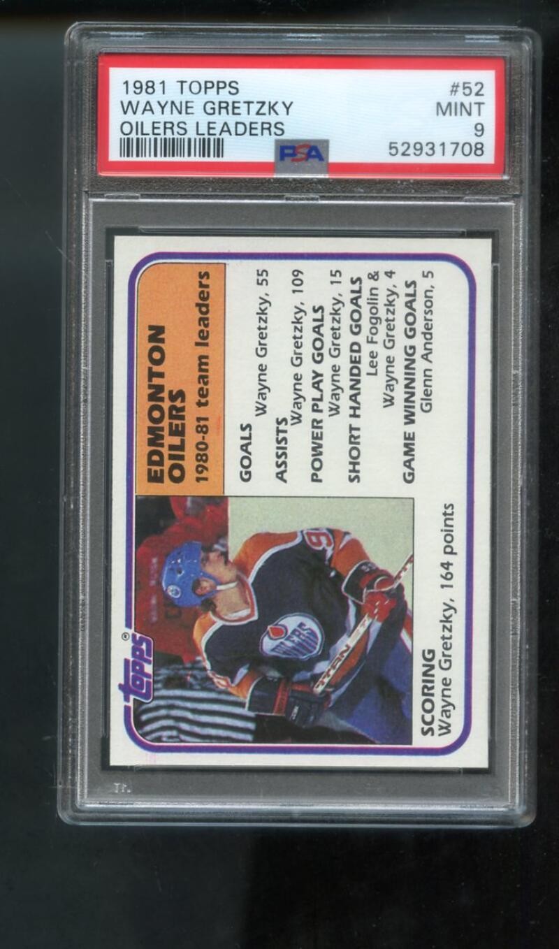 1981-82 Topps #52 Wayne Gretzky Edmonton Oilers Team Leaders PSA 9 Graded Card