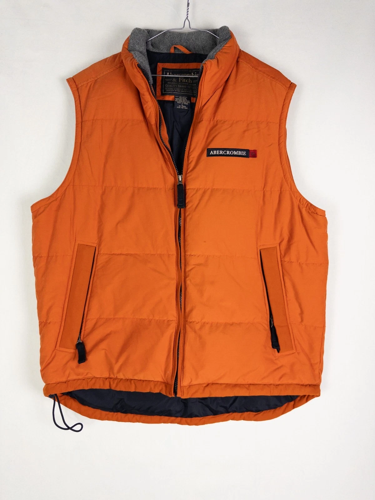VTG Abercrombie and Fitch Vest Quilted L Full Zip Orange Outdoor Logo