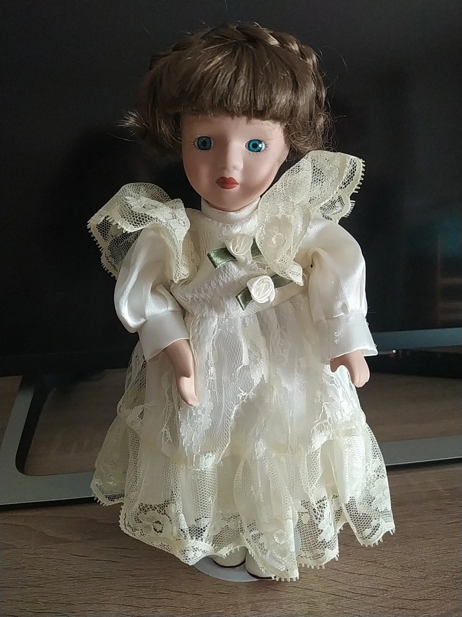ANCIENNE POUPÉE AUTOMATE Musicale Socle Porcelaine Bois Tissu Rose Old Doll EUR 190,00 - FR