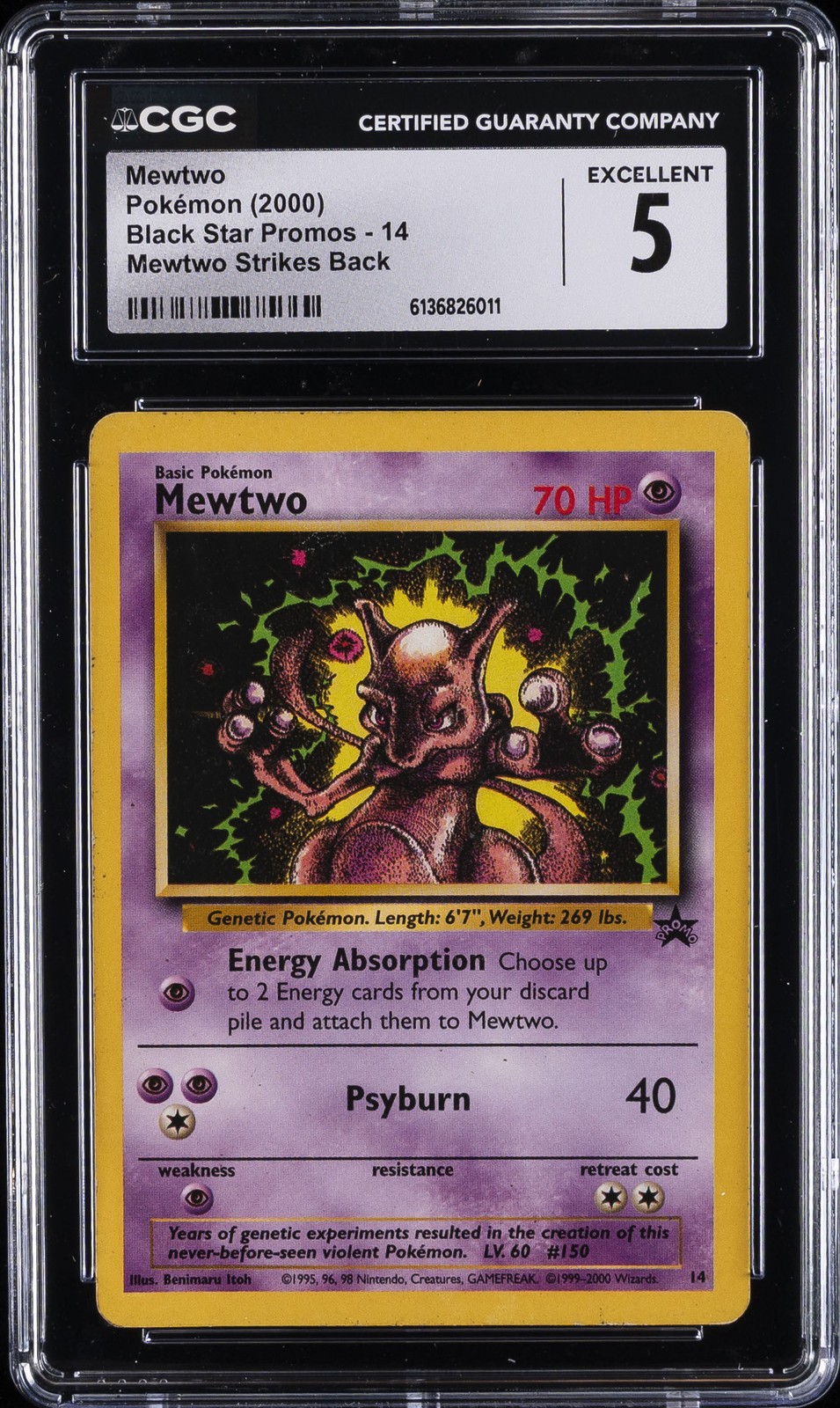 2000 POKEMON BLACK STAR PROMOS MEWTWO STRIKES BACK #14 MEWTWO CGC 5