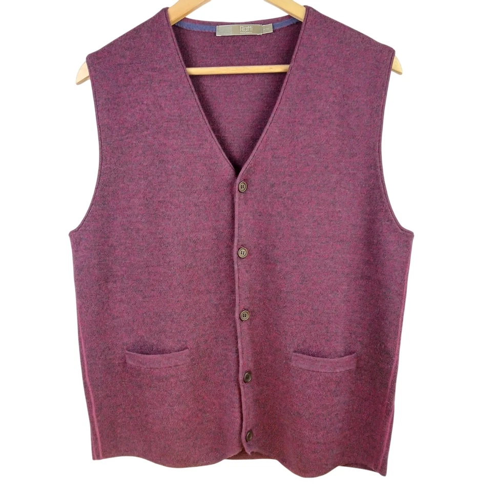 Raffi Linea Uomo Men's SZ M/50 100% Italian Merino Wool Cardigan Vest in Merlot - Image 2 of 4