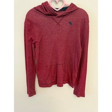 Abercrombie Kids Red Waffle Knit Pullover Hoodie Moose Logo Size M