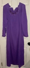 Vintage Shadowline Nightgown 2x Purple Nylon Long Sleeve Embroidery