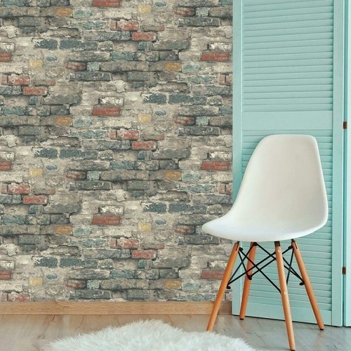 RMK11080WP Teal Brick Alley Peel and Stick Wallpaper 20.5" x 16.5 feet