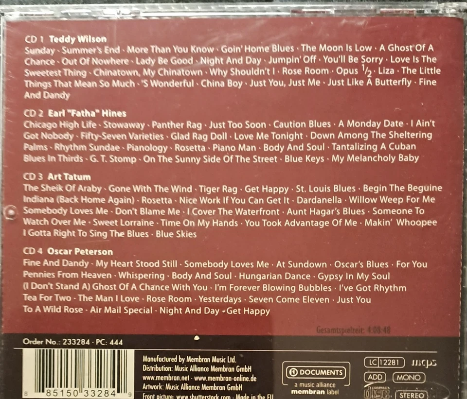 Jazz Piano Masters Earl Hines/ Teddy Wilson/ Art Tatum/ Oscar Peterson (4 CDs) - Bild 2 von 2