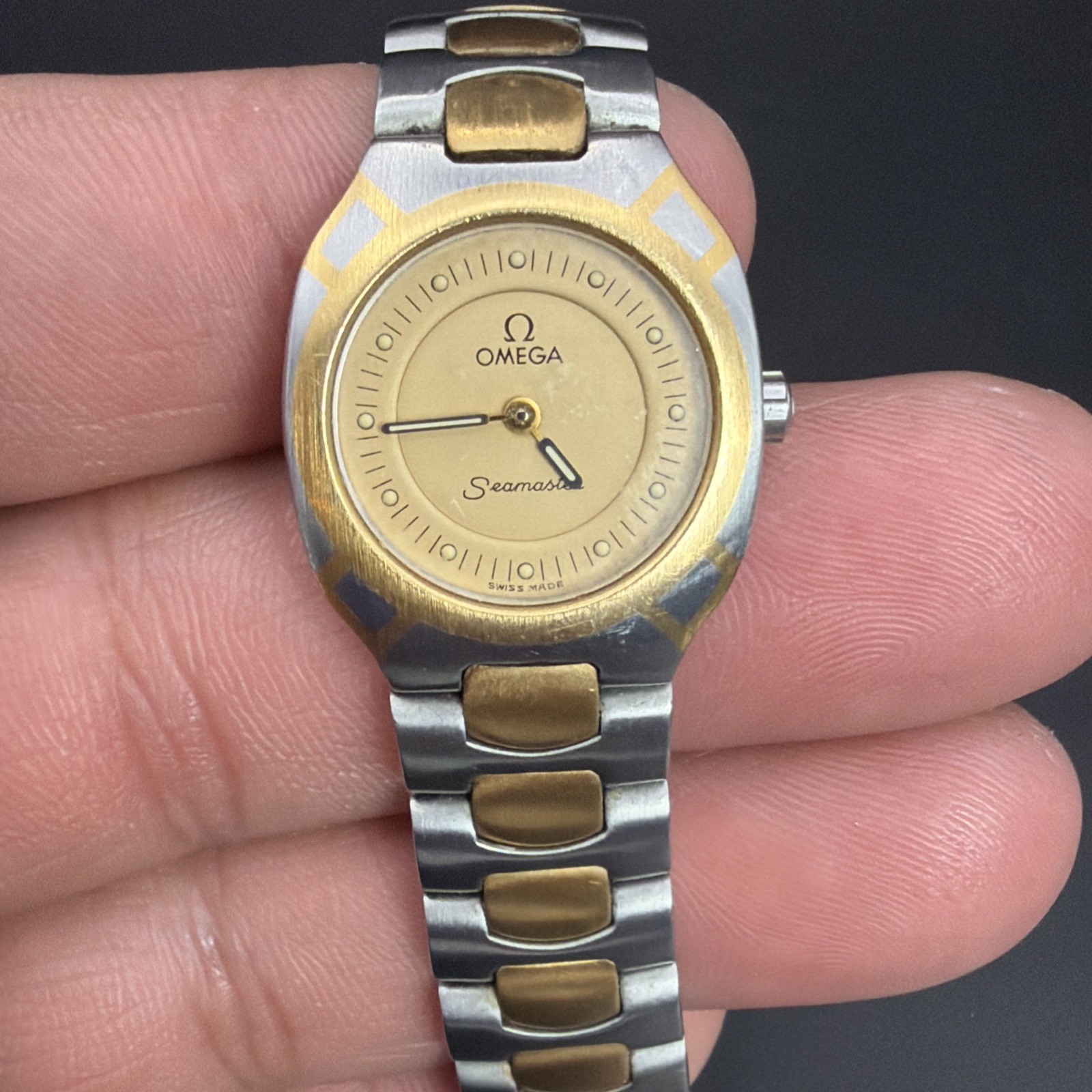 Rare Vintage Women’s Omega Seamaster Polaris Quartz – 18K Gold & Stainless Steel image 3
