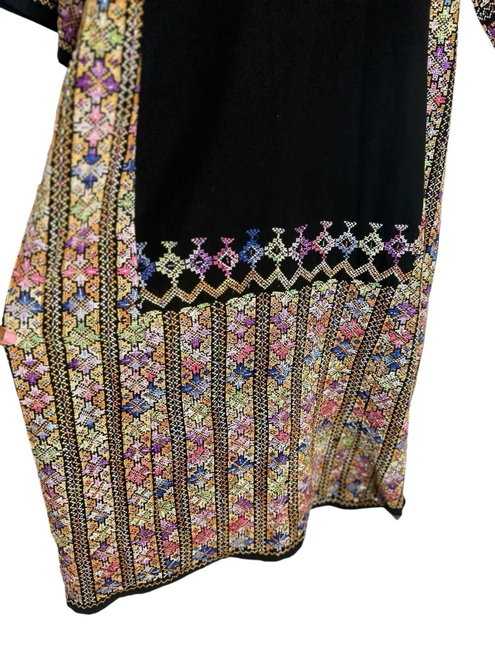 De Colección Palestino Negro Tradicional Thobe Multicolor Bordado a Mano Cuentas Lg Foto 3 de 4